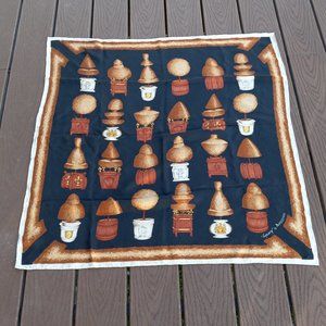 Vintage Aquascutum of London Black Silk Topiary Pattern Scarf